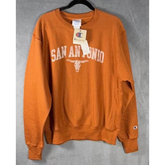 Champion Mens NWT SAN ANTONIO Reverse Weave Longhorn Texas Crew Sweatshirt Sz‎ M - Picture 1 of 6